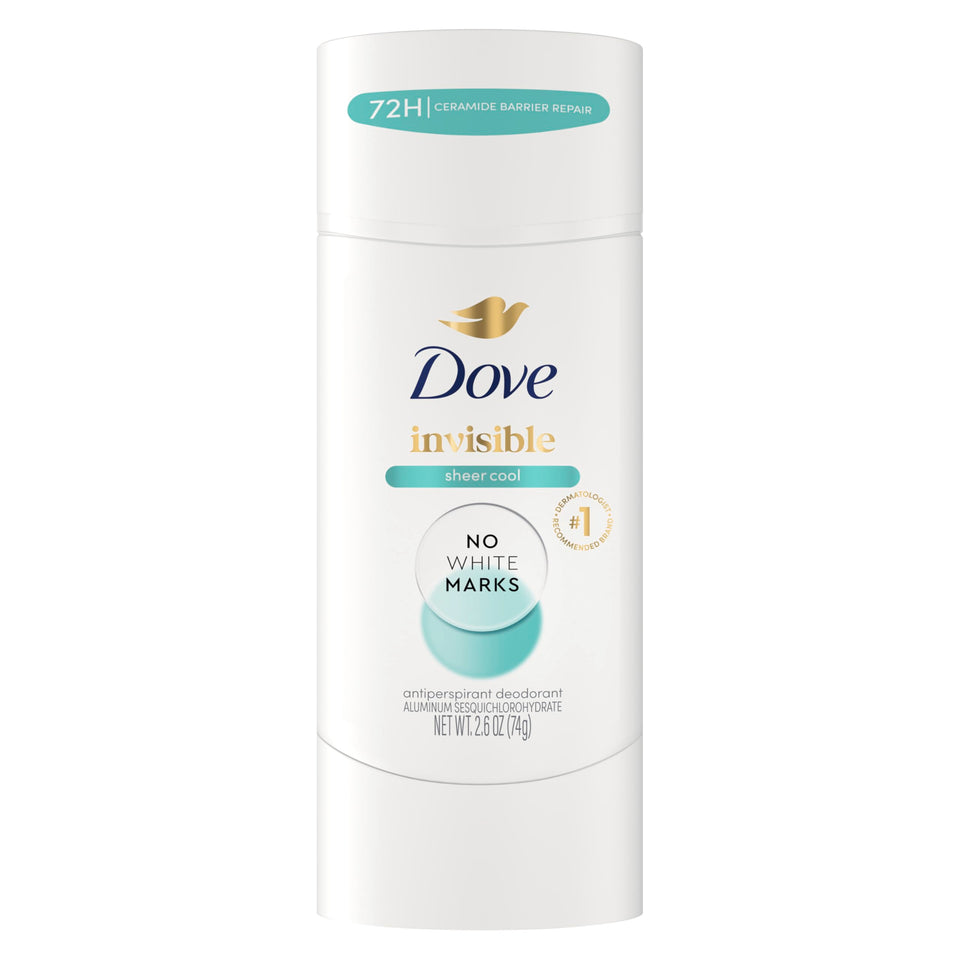 Dove Sheer Cool front stick shows packaging and 72-hour protection benefit