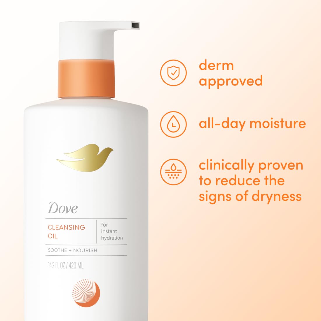 Dove in-shower use with woman’s hand demonstrating soothing, non-drying cleanse