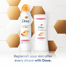 Dove can beside toiletry items showing portable size and travel convenience
