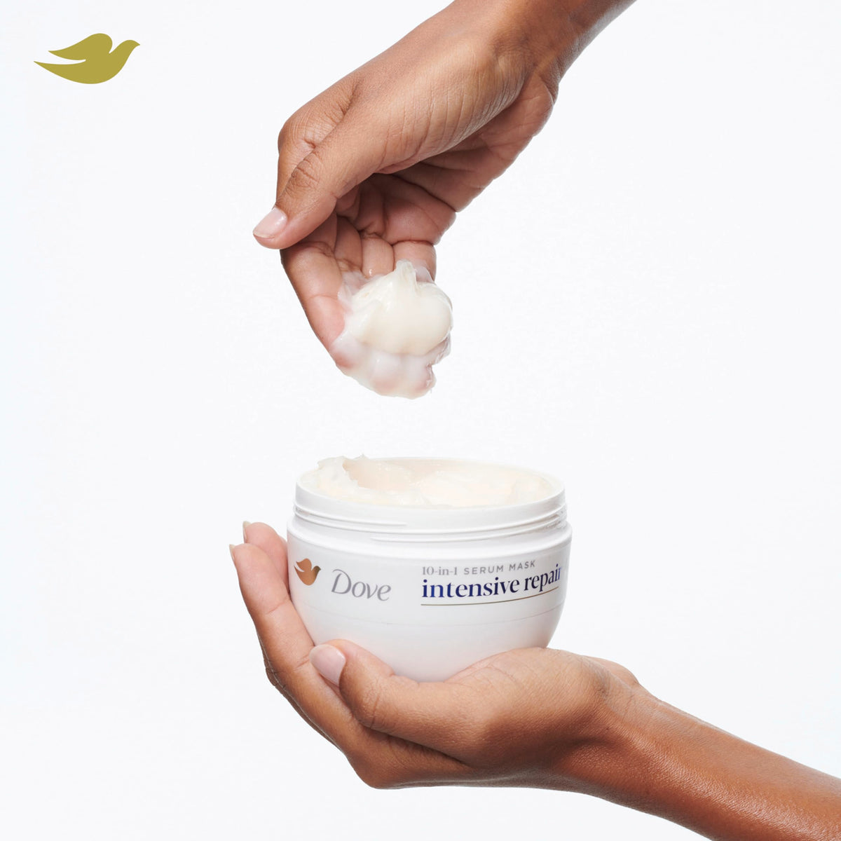 Dove product size shown next to a hand for true scale