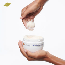 Dove product size shown next to a hand for true scale
