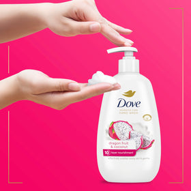Dove bottle next to hand for size comparison and practical household scale