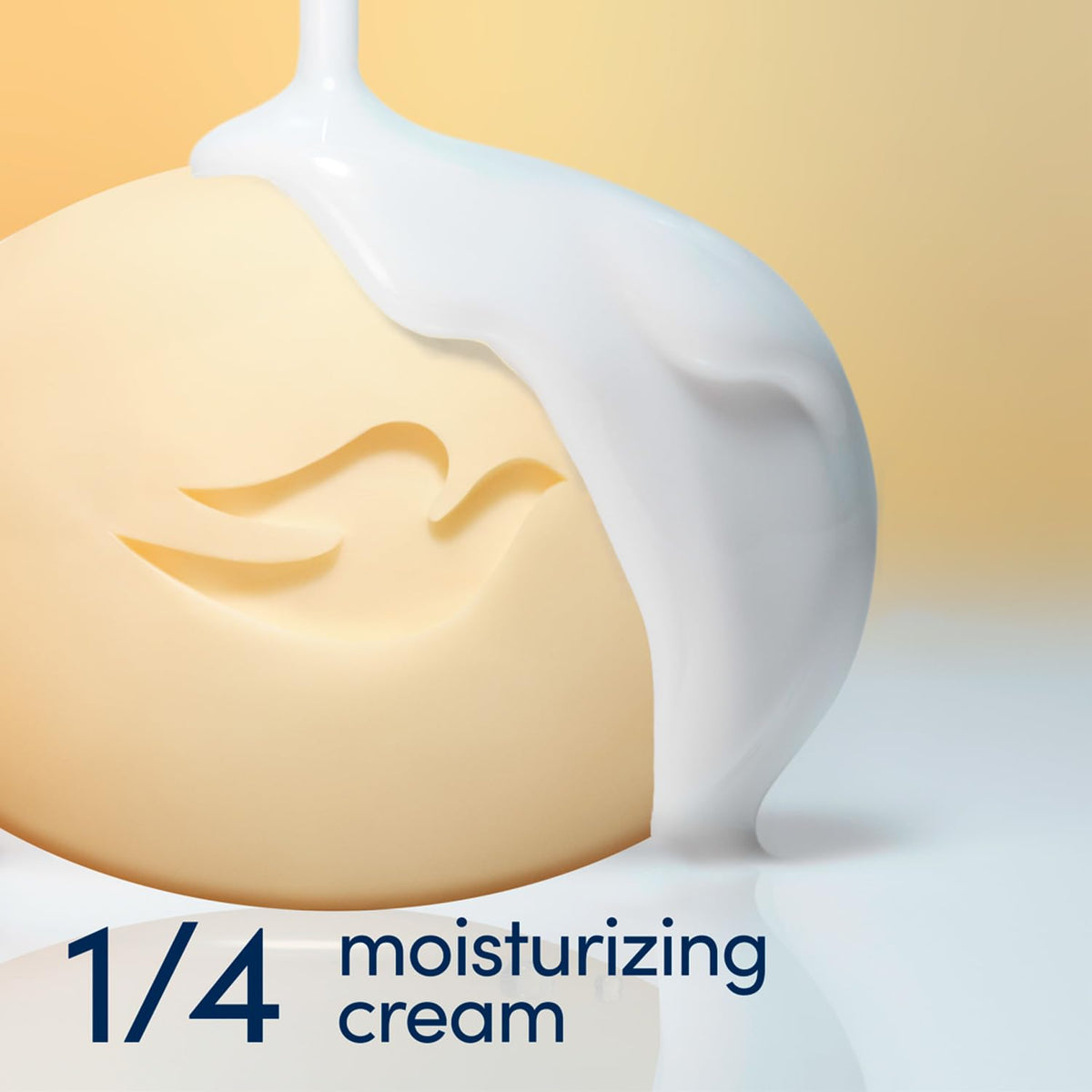 Dove soap in hand producing lather to show easy foaming and skin-softening benefit
