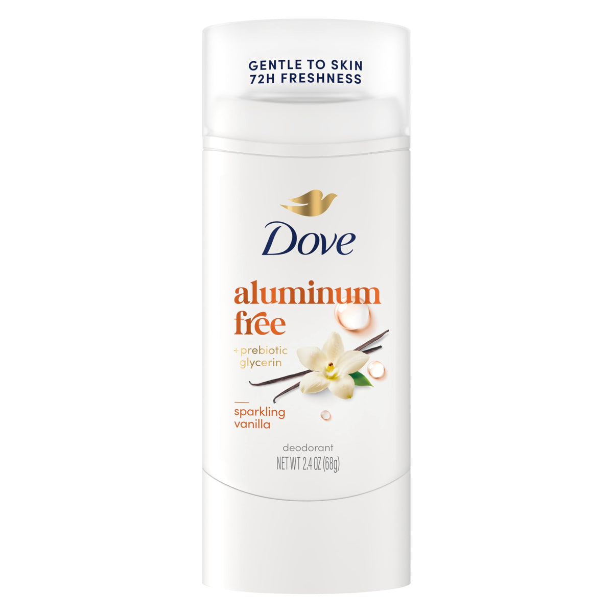 Dove sparkling vanilla front stick showing label and size for quick selection