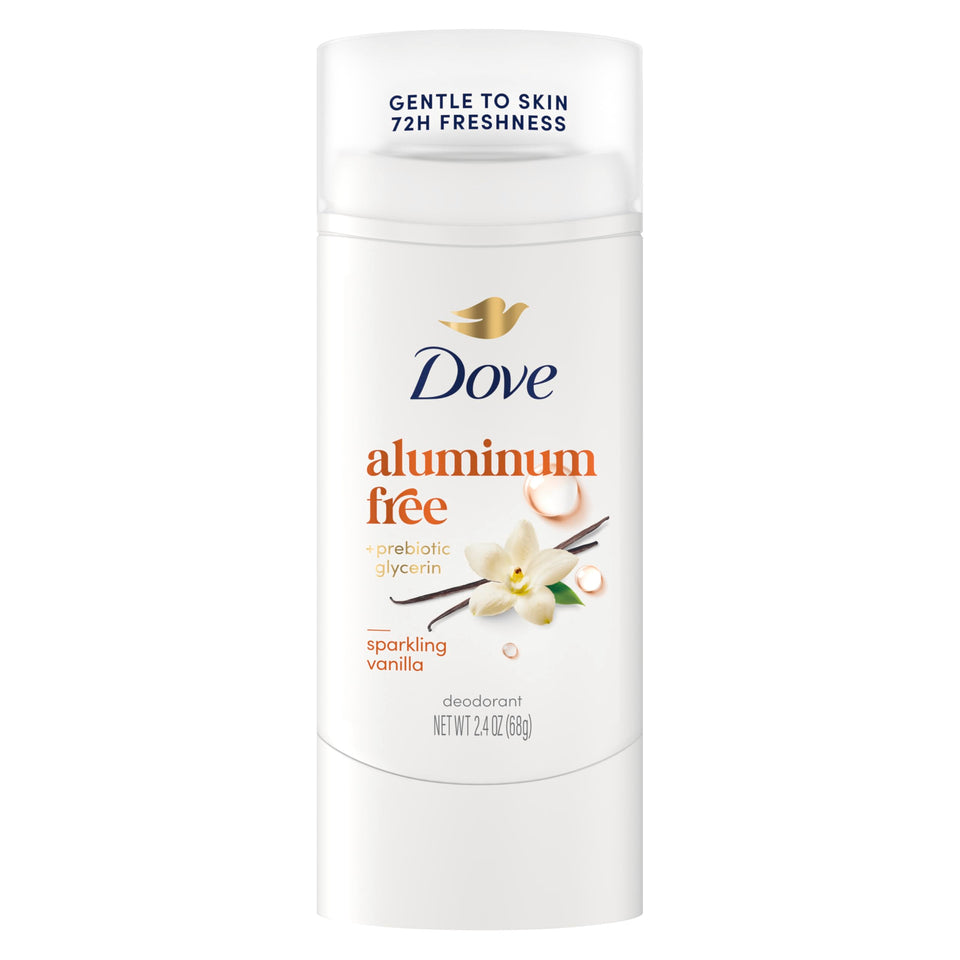 Dove sparkling vanilla front stick showing label and size for quick selection