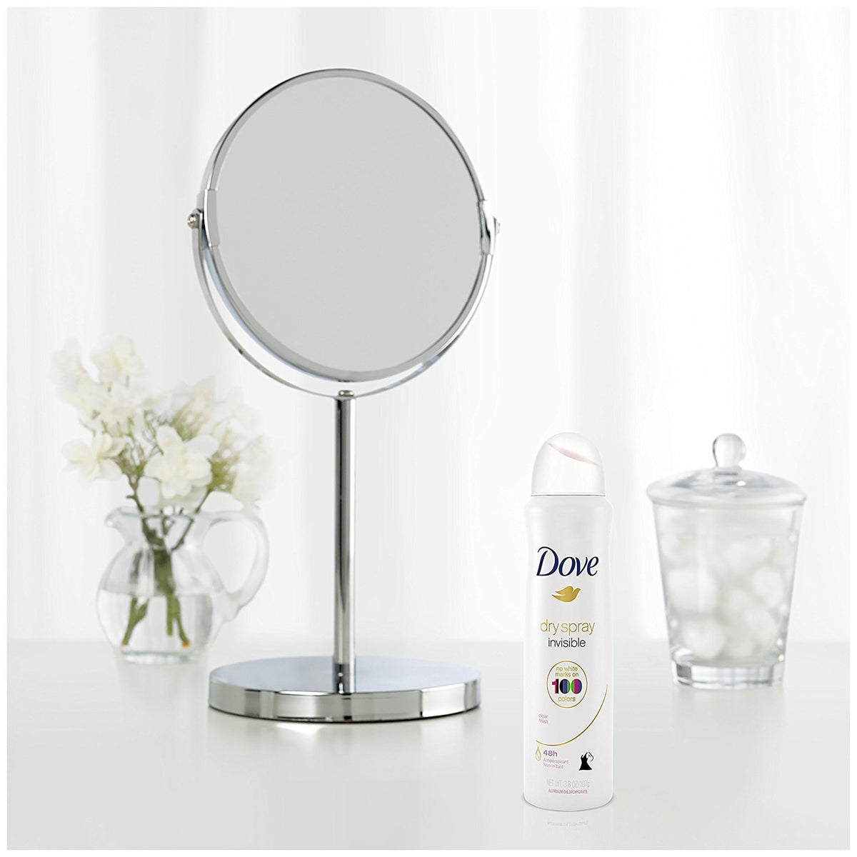 Dove mist texture demonstration illustrating fine, even coverage benefit