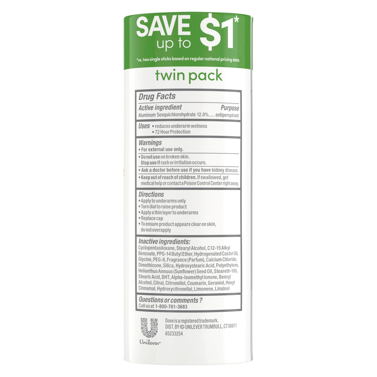 Dove antiperspirant close-up texture of stick showing smooth glide and gentle care