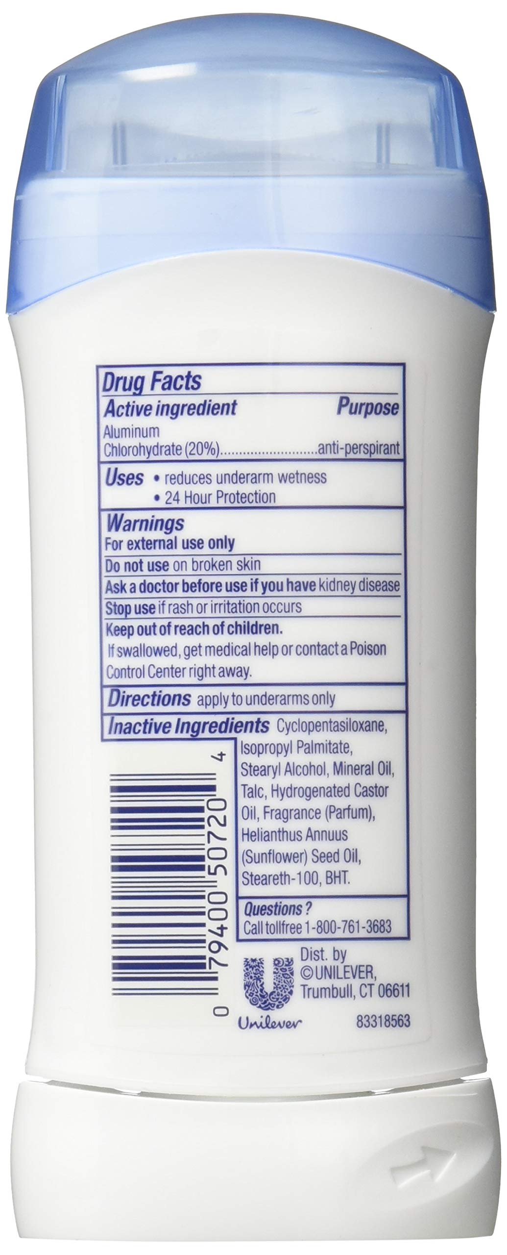 Dove antiperspirant stick texture close-up showing smooth glide and moisturizing benefit