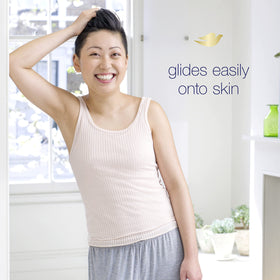 Dove antiperspirant stick in use applying to underarm for quick, gentle protection