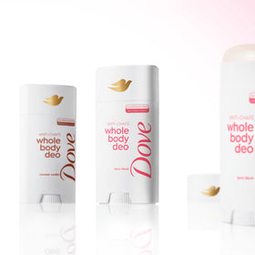 Dove stick applied to inner thigh showing chafe prevention and comfort