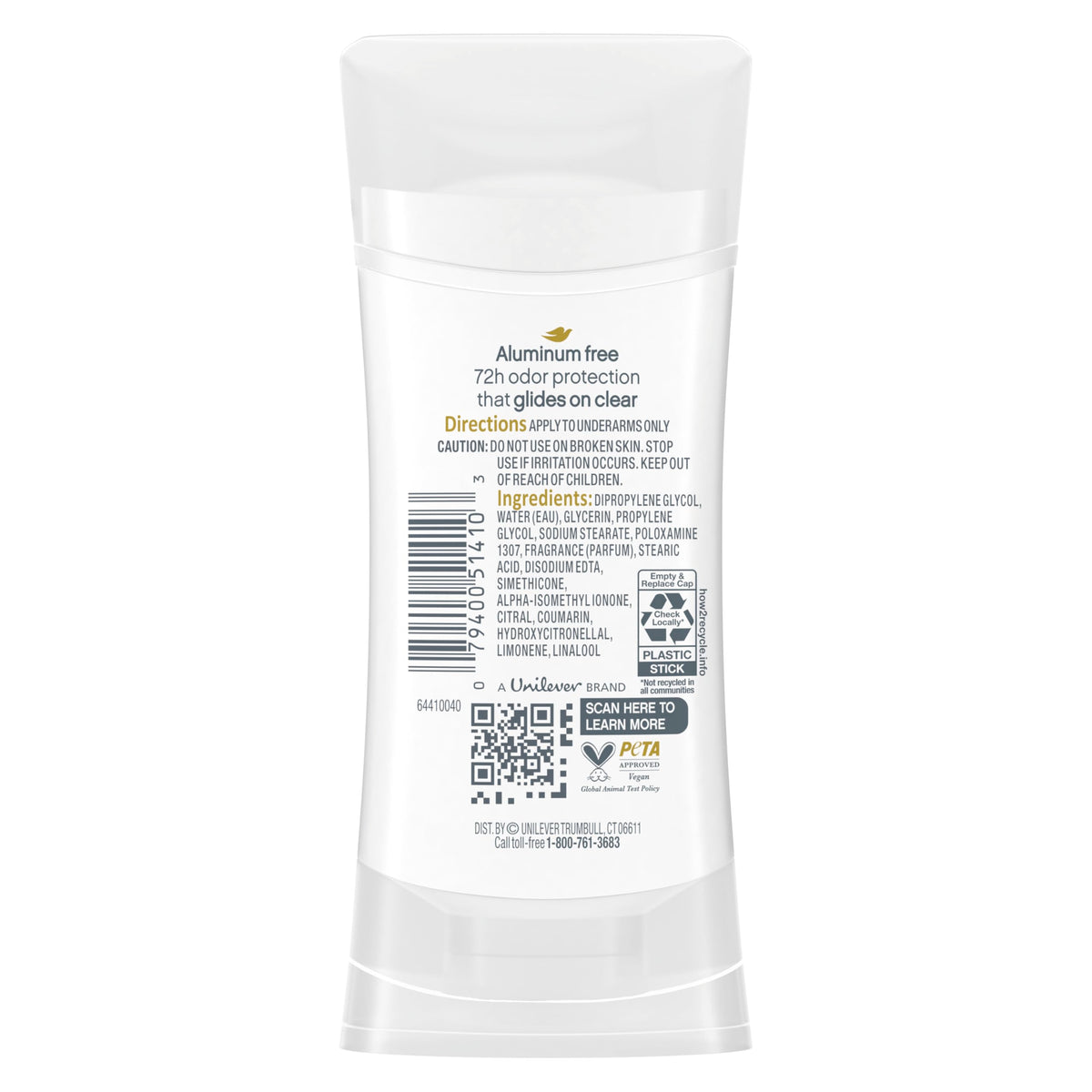 Dove deodorant stick texture close-up highlighting smooth glide and moisturizing feel