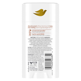 Dove label close-up highlighting 3.6% AHA serum and skin-balancing benefit