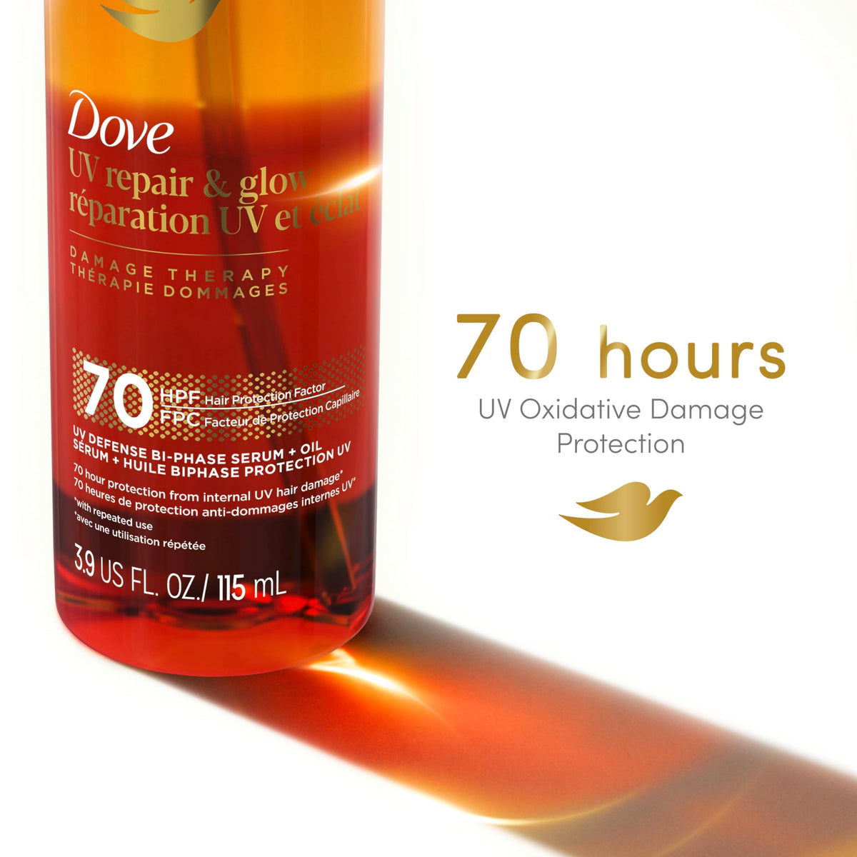 Dove close up of serum and oil droplets showing lightweight feel