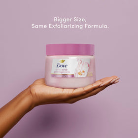 Close-up whipped texture of Dove scrub showing creamy exfoliant and softness