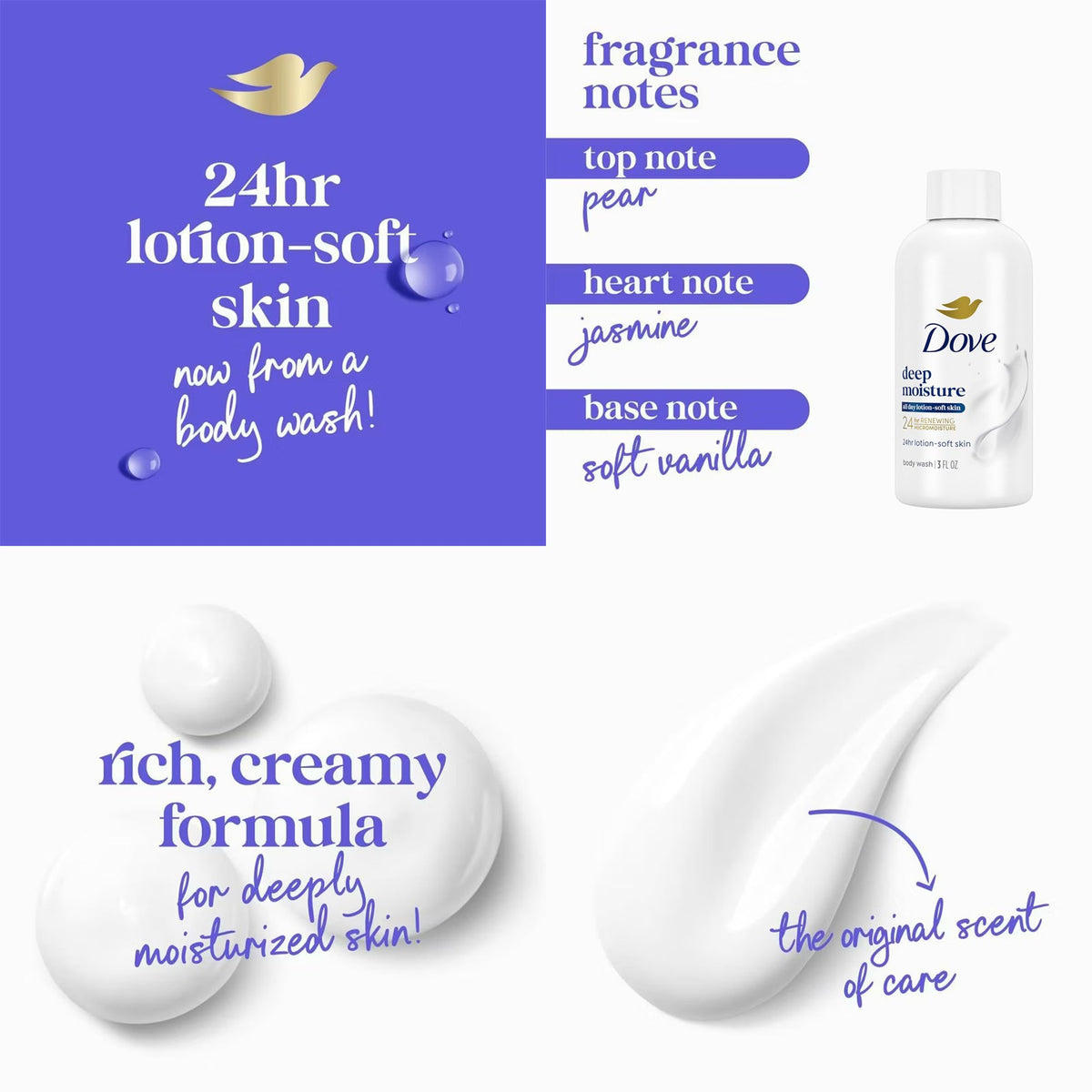 Dove texture cream lather in hand illustrating smooth application