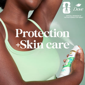 Fine mist emerging from Dove can demonstrating even coverage and lightweight feel
