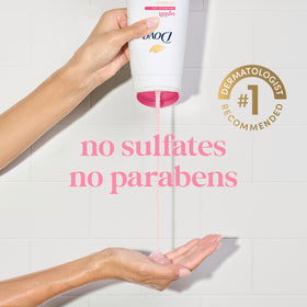 Dove gel texture on palm showing smooth moisturizing consistency