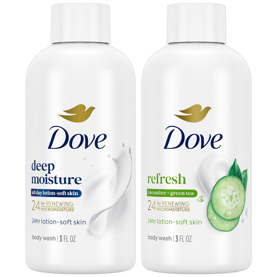 Dove travel pack front view showing both bottles and convenience