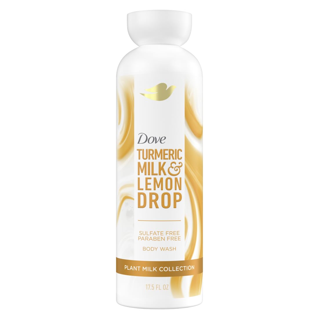 Dove bottle front packaging showing turmeric and lemon, highlighting moisturizing benefits