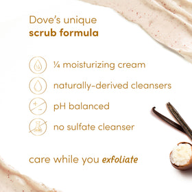 Dove close-up of whipped scrub texture displaying moisturizing cream and exfoliating particles