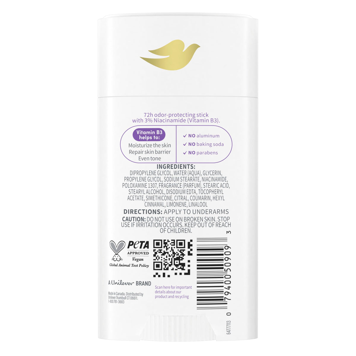 Dove VitaminCare+ clear stick texture close-up showing smooth breathable application