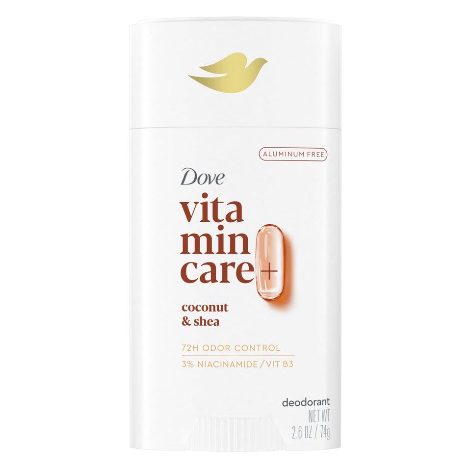 Dove VitaminCare+ front packaging showing coconut and shea scent benefits