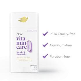Dove VitaminCare+ label highlighting niacinamide ingredient and skin nourishing benefit
