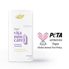 Dove VitaminCare+ next to common toiletry items showing compact 2.6 oz travel convenience