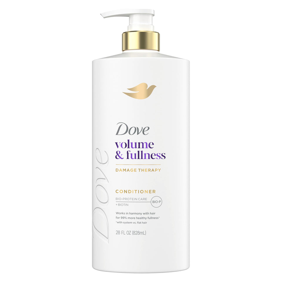 Dove volume & fullness front bottle showing product and size, conveys reliable volume boost