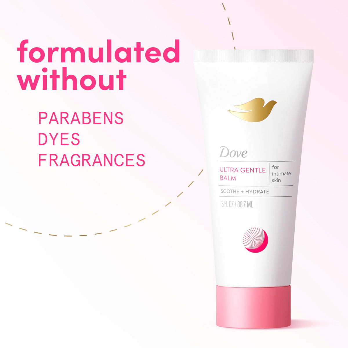 Dove vulva balm ingredients display hyaluronic acid and butters benefit