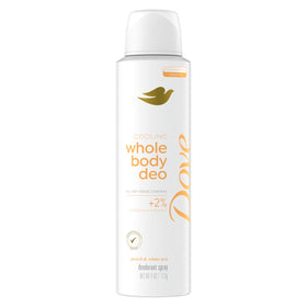 Dove whole body deodorant front packaging showing peach tea scent benefit