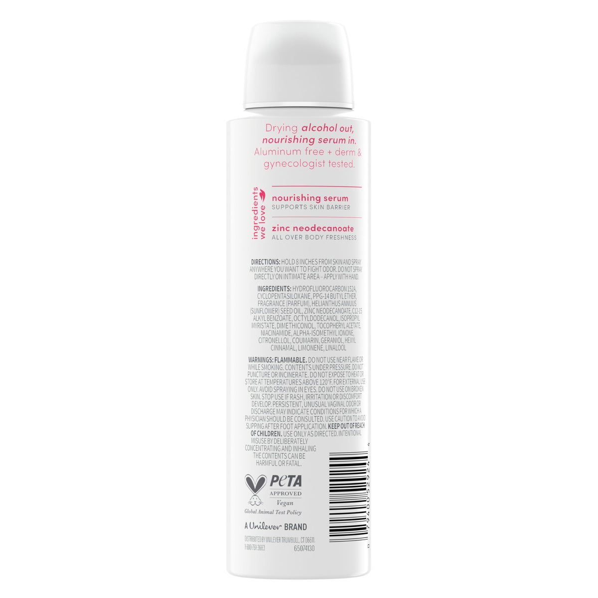 Dove whole body deodorant nozzle closeup highlighting easy, targeted spray