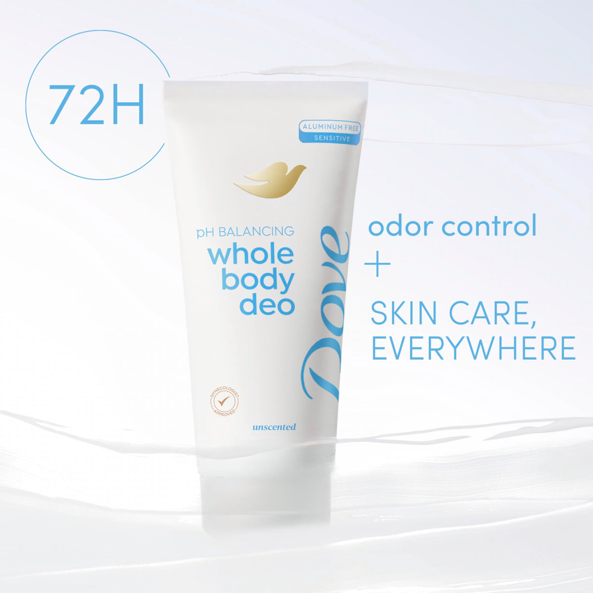 Dove whole body open cream texture highlighting smooth, non-greasy finish