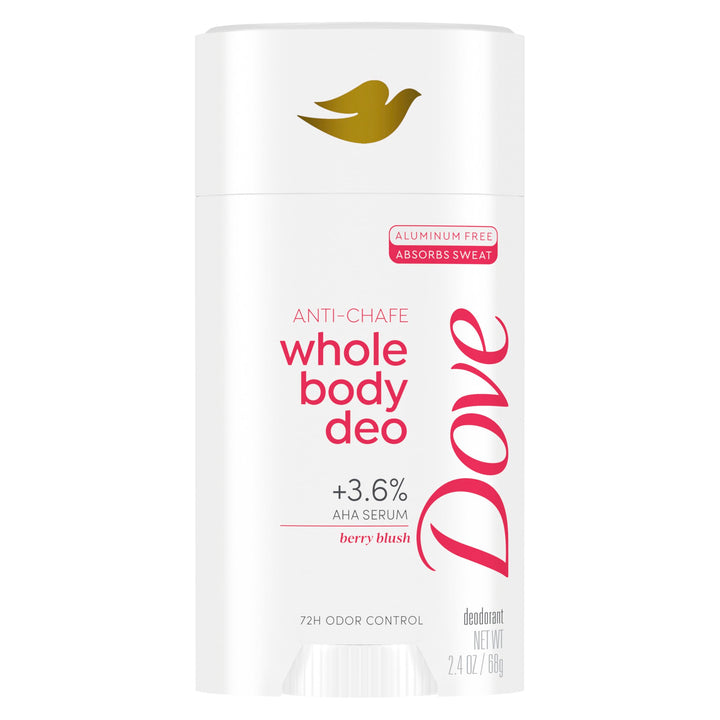 Dove whole body stick front packaging showing Berry Blush scent and benefits
