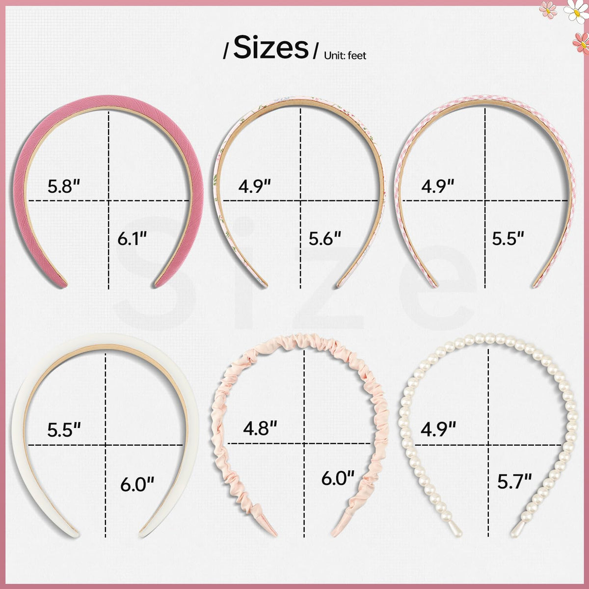 DOXISHRUKY seven headbands laid flat to display contrasting patterns and colors