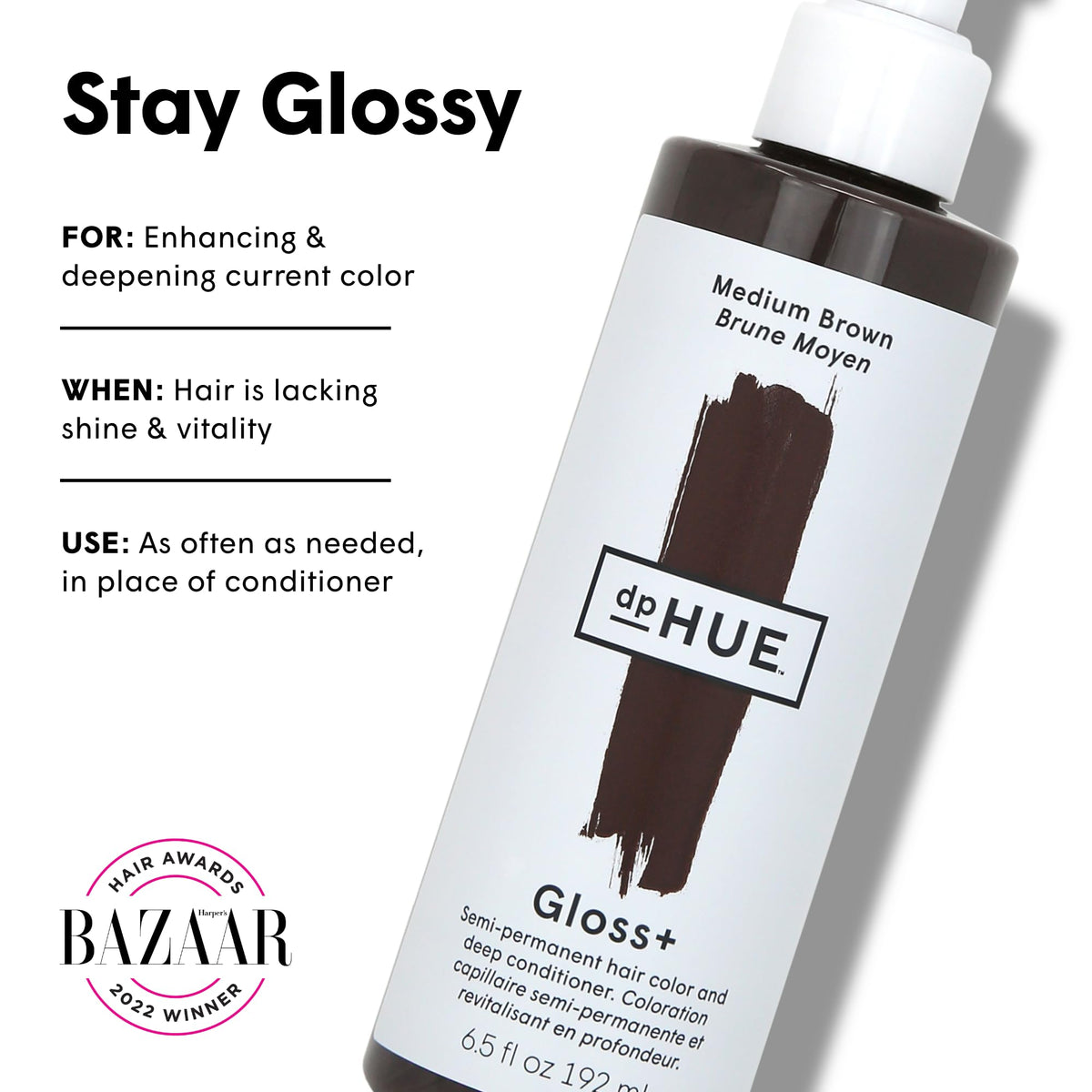 dpHUE Gloss+ texture being poured, showing creamy consistency and easy application benefit