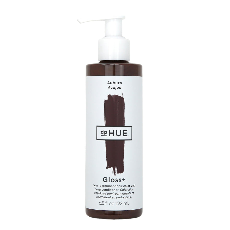 dpHUE Gloss+ Auburn front bottle showing sleek packaging and clear usage benefit