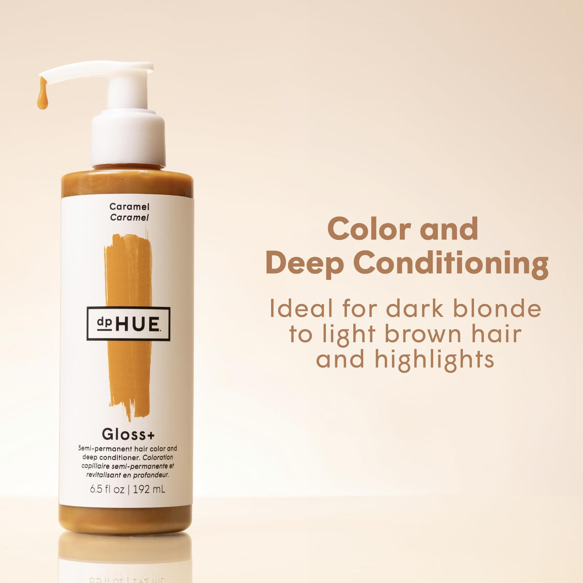 dpHUE bottle cap detail emphasizing Gloss+ easy, no-mix application benefit