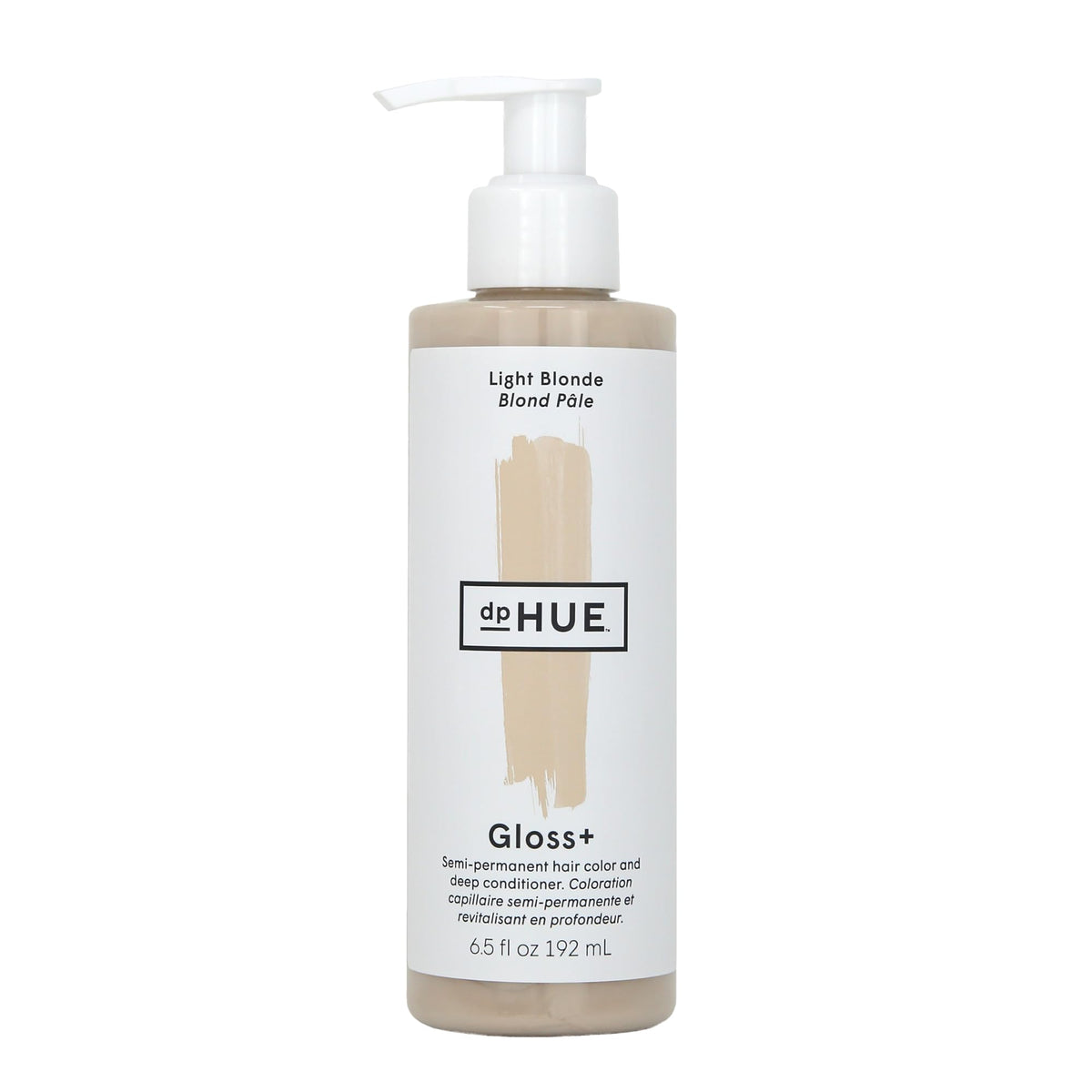 dpHUE front packaging of Gloss+ Light Blonde showing product benefits
