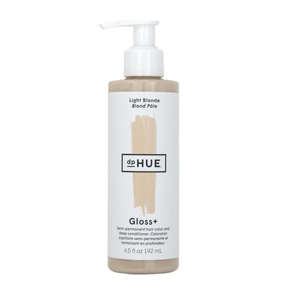 dpHUE front packaging of Gloss+ Light Blonde showing product benefits