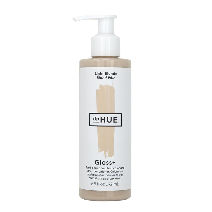 dpHUE front packaging of Gloss+ Light Blonde showing product benefits