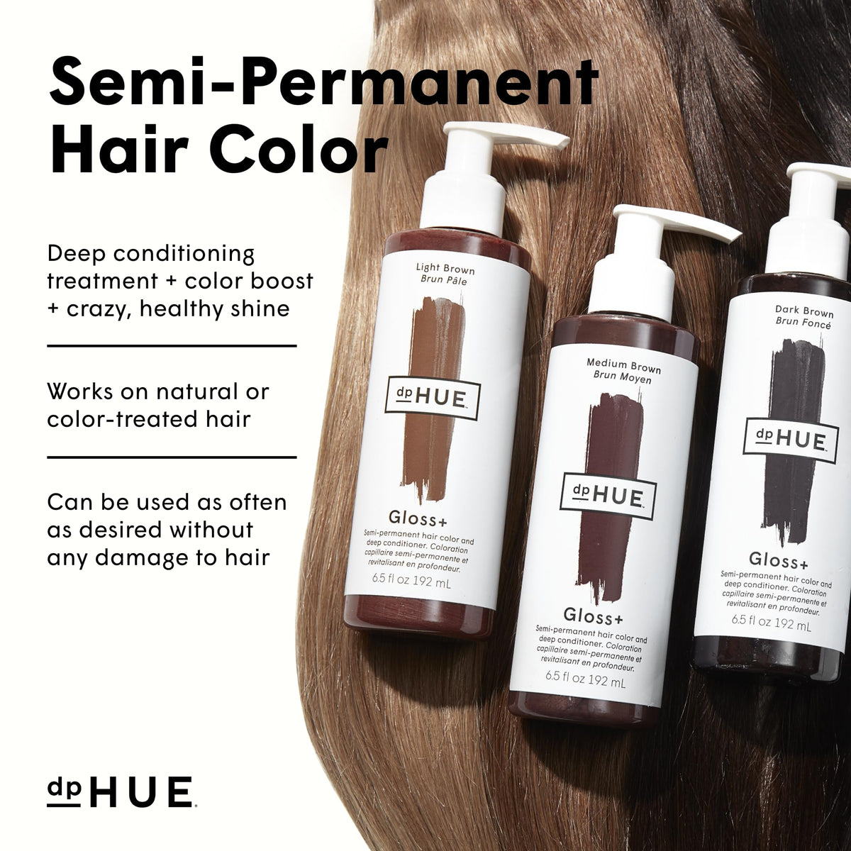 dpHUE before-and-after photo showing enriched brown tone and shine