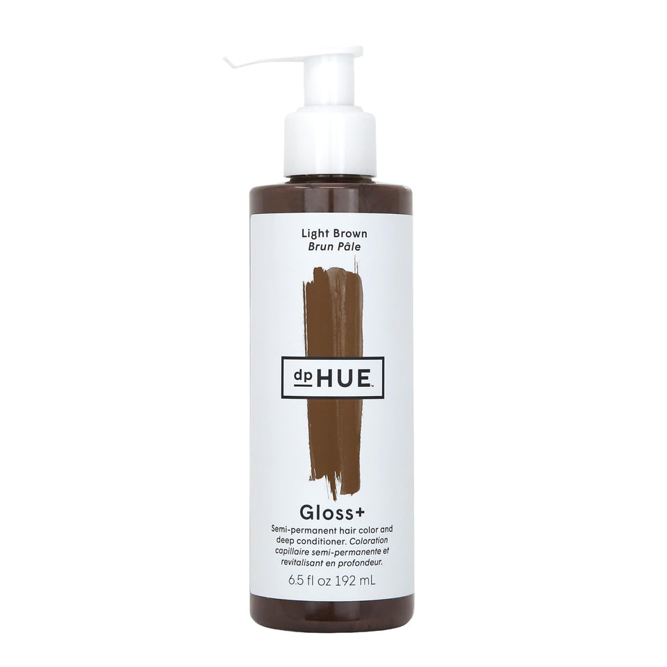 dpHUE bottle front view showing Light Brown gloss for instant shine