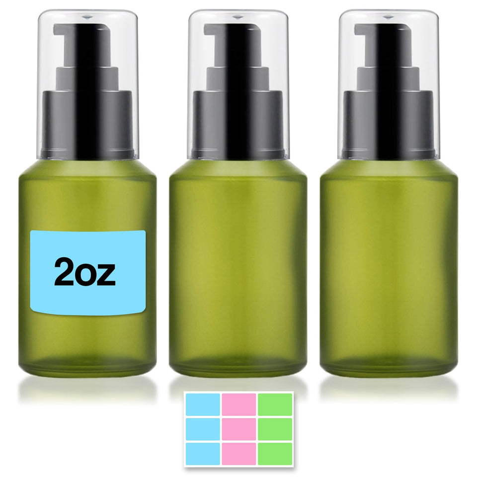 DPLASKA frosted green glass bottles front view showing protective tint and compact design