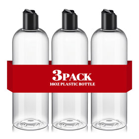 DPLASKA front view of three clear refillable bottles showing capacity and clarity benefit