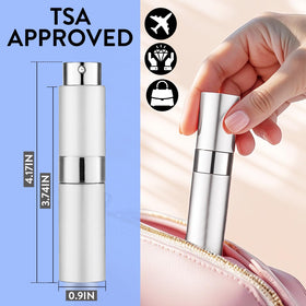 DPLASKA mini sprayer inside a purse ready for on-the-go fragrance touch-ups