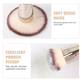 dpolla brush on vanity beside makeup illustrating travel-friendly, compact convenience