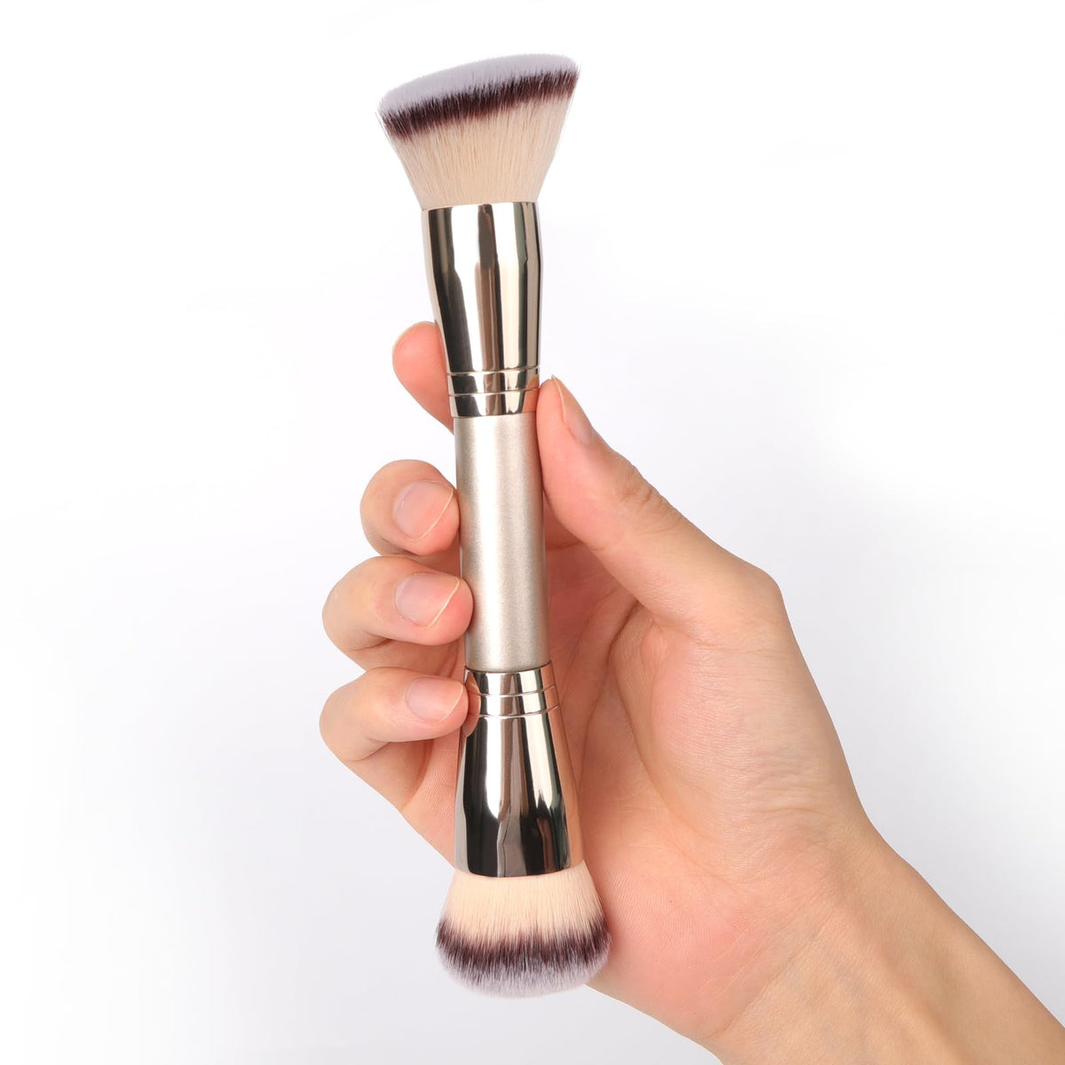 dpolla dual-ended brush front view showing both heads and sleek handle for versatile application
