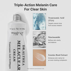 Dr.Althea ingredient bottles with licorice root and TXA emphasizing brightening benefits