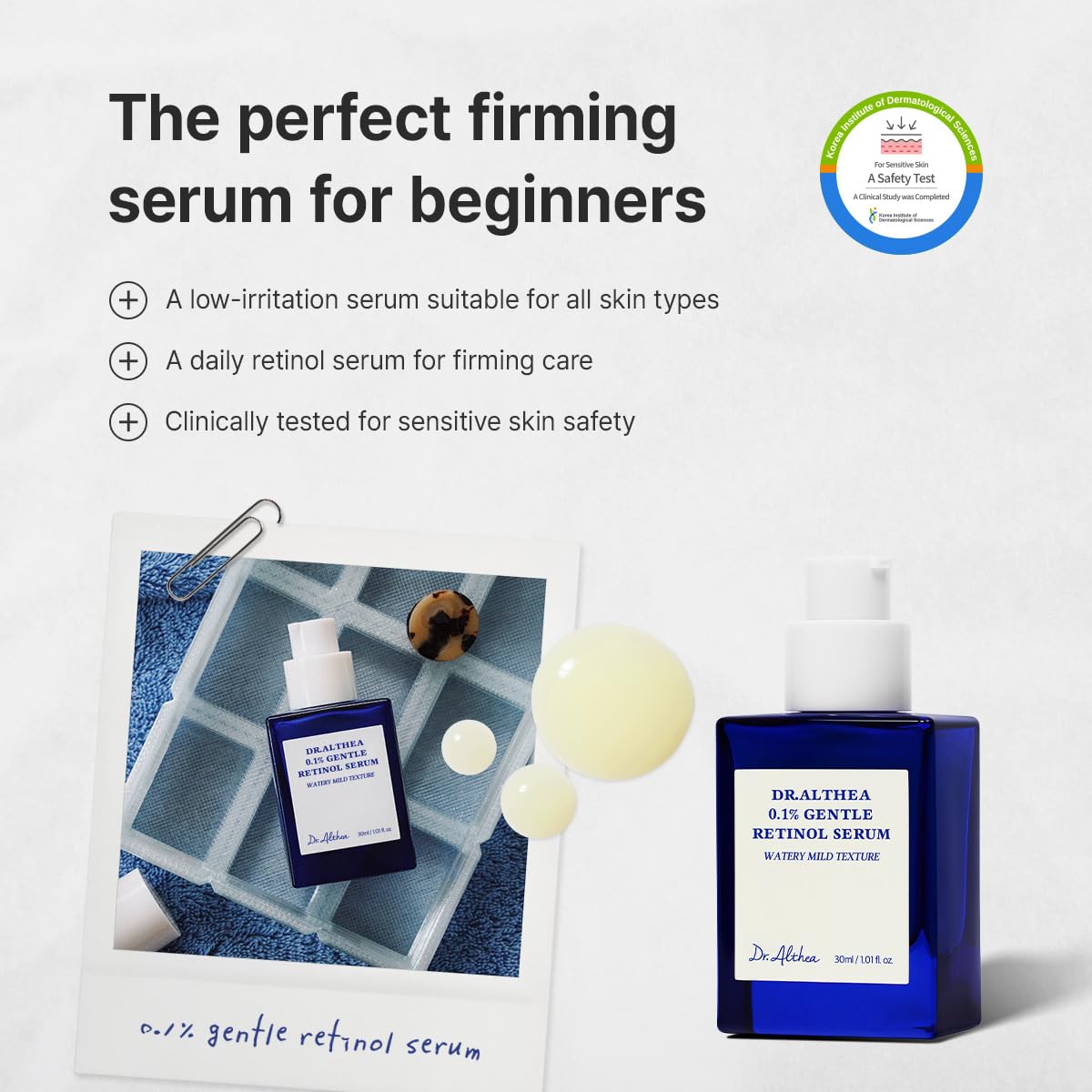Dr.Althea bottle on bathroom vanity conveying everyday routine convenience